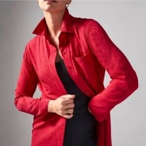 Athleta Red Urbanite Serpentine XS S Button Down Tunic Top